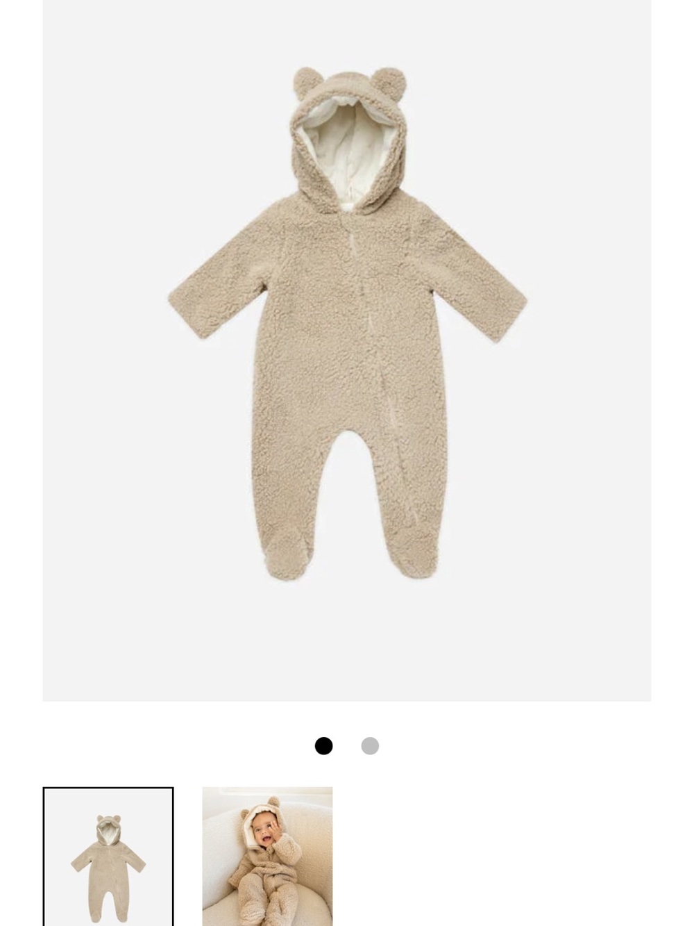 Little Me Plush Bear Hooded Sherpa One-Piece Romper - Cream 0-3 mo